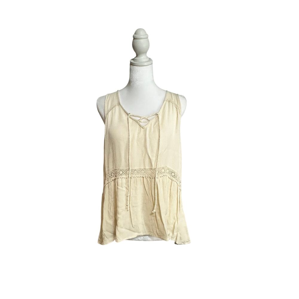 Cream crochet trim boho relaxed fit flowy tank top